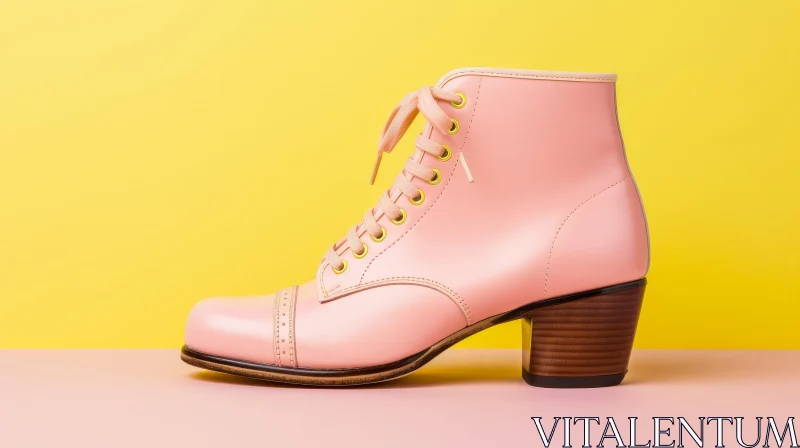 AI ART Stylish Pink Leather Boot with Heel on Yellow Background
