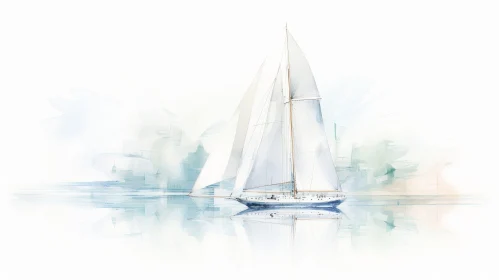Tranquil Sailboat Watercolor Painting
