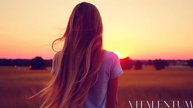 Young Woman in Field at Sunset AI Image