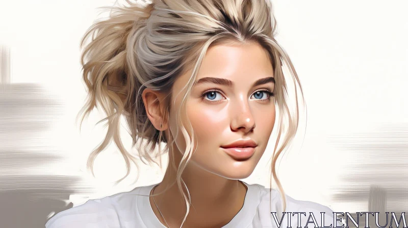 AI ART Young Woman Portrait with Blonde Hair and Blue Eyes