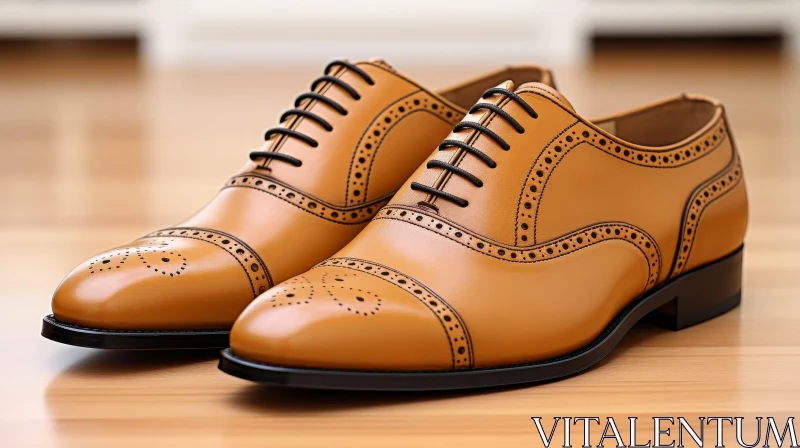 AI ART Brown Leather Shoes on Wooden Floor