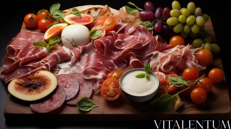 Delicious Charcuterie Board with Meats, Cheeses, and Fruits AI Image