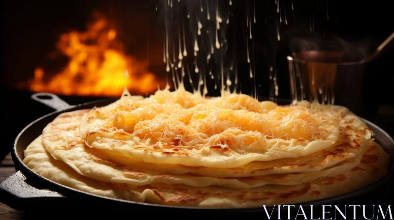 AI ART Delicious Pancakes with Melted Cheese on Dark Wooden Table