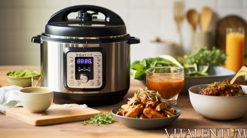 Kitchen Culinary Display: Instant Pot, Soup, and Food Bowl AI Image