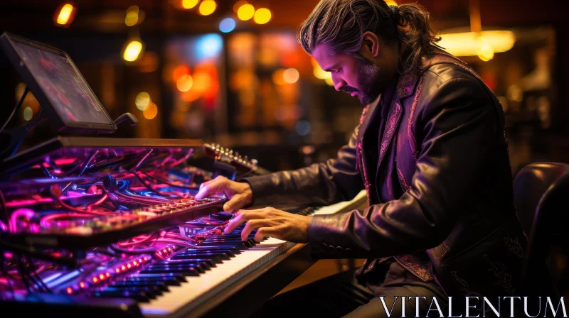 AI ART Man Playing Synthesizer: Musical Performance Image