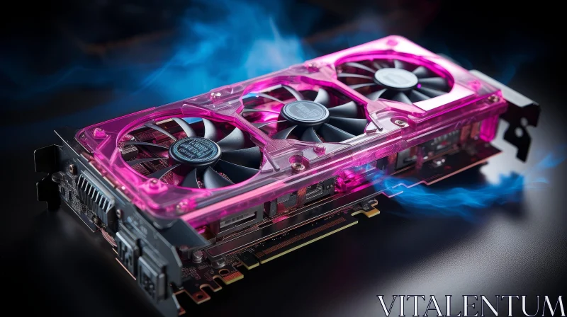 AI ART Pink and Black Graphics Card with Three Fans and Blue Smoke