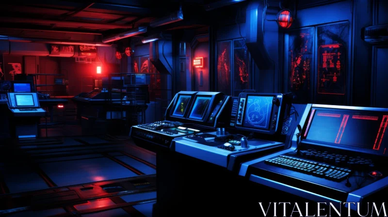 AI ART Sci-Fi Spaceship Control Room with Computer Consoles