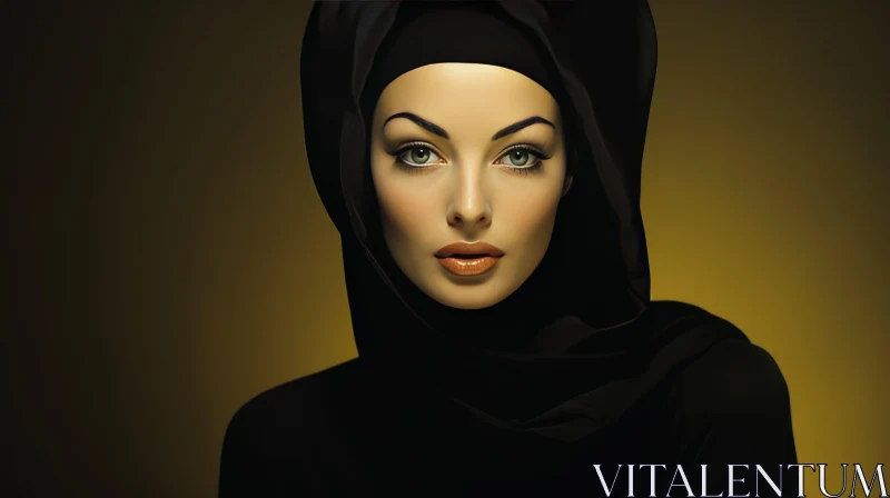 Serious Woman in Black Hijab Portrait AI Image