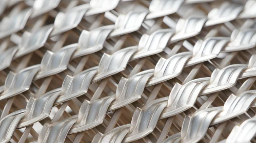 Silver Metallic Mesh Fabric Basketweave Pattern Close-Up