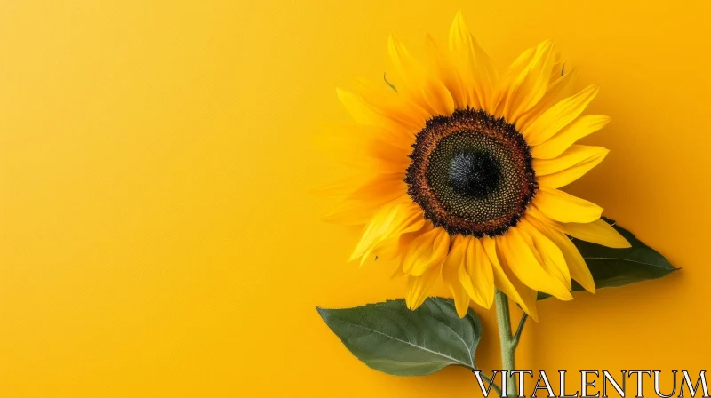 Sunflower Bloom Close-up on Yellow Background AI Image
