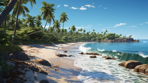 Tranquil Beach Landscape with Palm Trees and Clear Blue Water