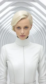 Young Blonde Woman in Futuristic Tunnel