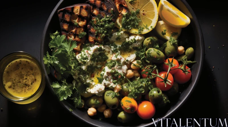 AI ART Delicious Mediterranean Bowl with Grilled Eggplant and Burrata Cheese