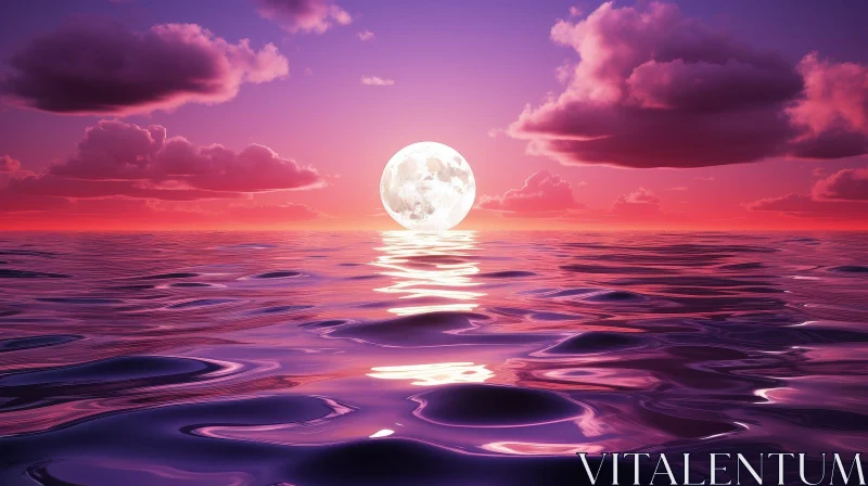 Full Moon Rising Over Calm Sea - Serene Landscape AI Image