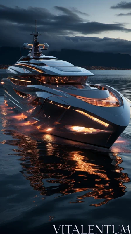 AI ART Futuristic Yacht Night Reflection in Calm Sea