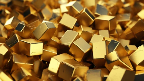 Golden Cubes 3D Render - Reflective Gold Artwork