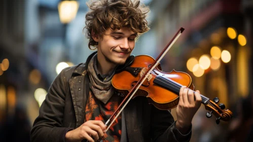 Joyful Young Man Playing Violin