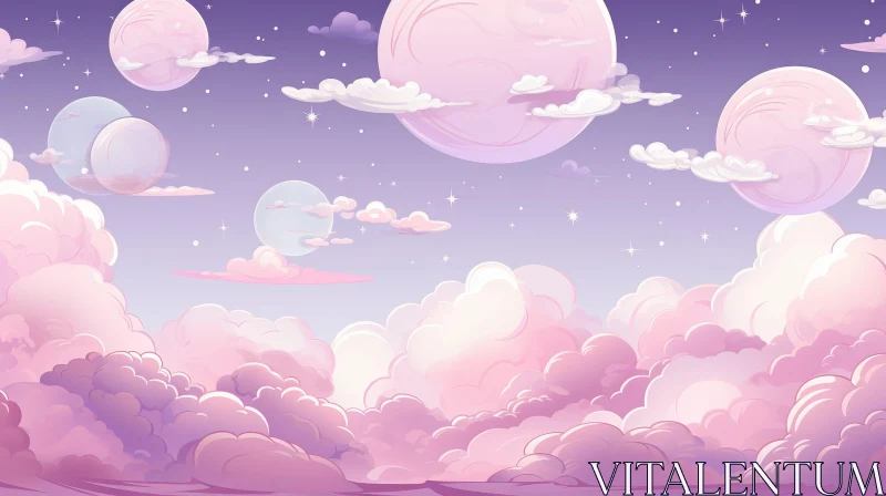 Pink and Purple Sky with Moons and Clouds AI Image