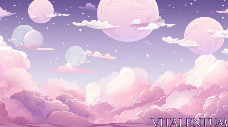 Pink and Purple Sky with Moons and Clouds