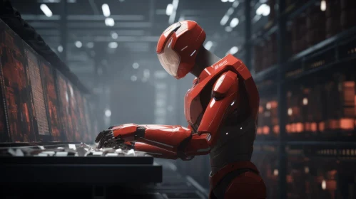 Red Robot in Armor: Futuristic 3D Rendering
