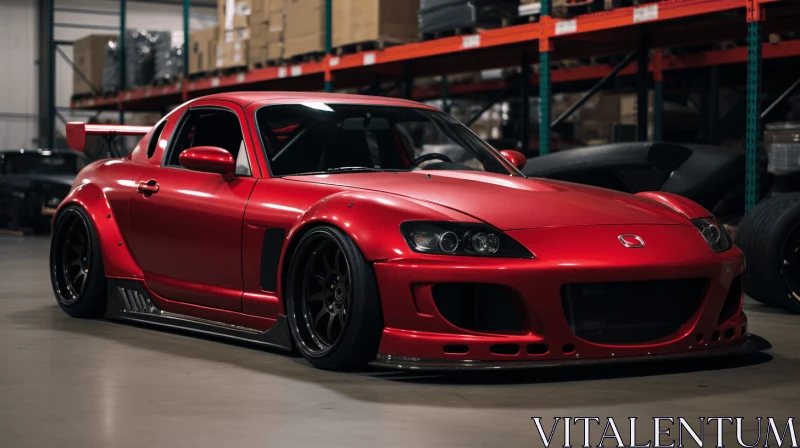 Red Sports Car in Warehouse | Clean-lined Design | Detailed Facial Features
