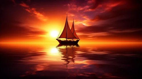 Sailing Ship Sunset on the Open Sea