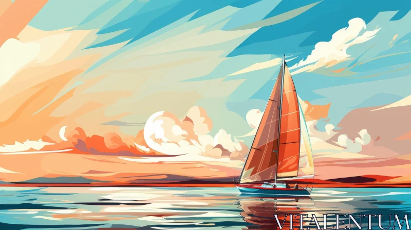Stormy Sea Sailboat Digital Painting AI Image