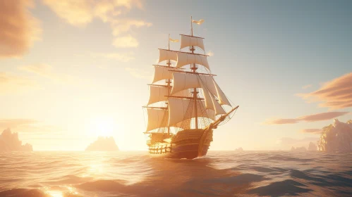 Tall Ship Sailing on Rough Sea - Digital Painting