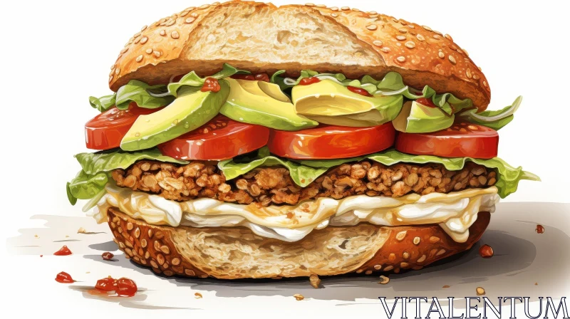 AI ART Delicious Vegan Hamburger with Fresh Ingredients