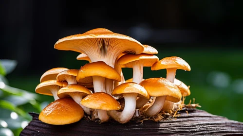 Enchanting Cluster of Orange Mushrooms in Dark Forest