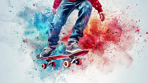 Exciting Skateboarding Jump in Colorful Setting