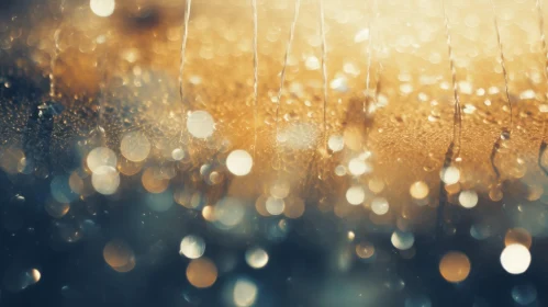 Golden Water Droplets on Glass - Abstract Photography