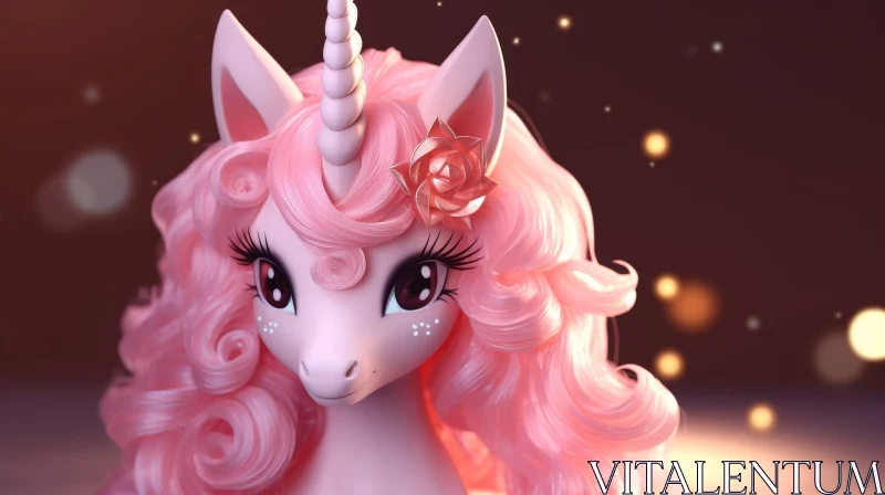 Pink Unicorn 3D Rendering - Magical Fantasy Illustration AI Image