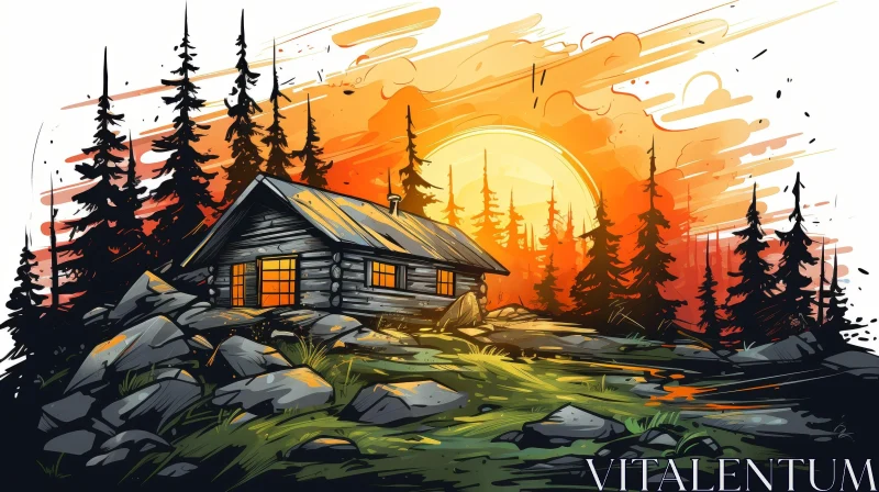 Tranquil Cabin in Woods Landscape AI Image