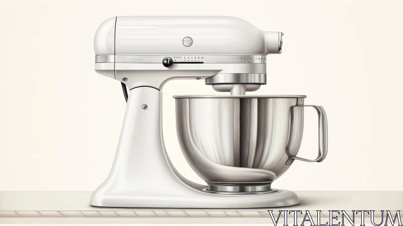 White KitchenAid Stand Mixer with Stainless Steel Bowl AI Image