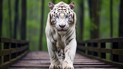White Tiger on Wooden Bridge - Wildlife Photography