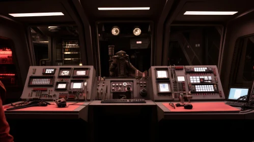 Dark Space Control Room with Red Lights