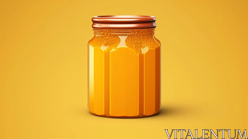 Glass Jar of Golden Honey on Yellow Surface AI Image