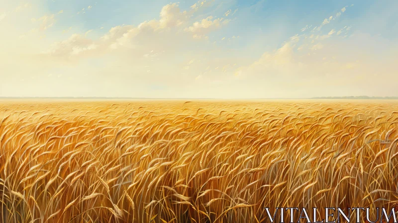 AI ART Golden Wheat Field Landscape - Tranquil Nature Scene