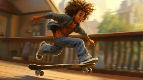 Young Boy Skateboarding Digital Painting