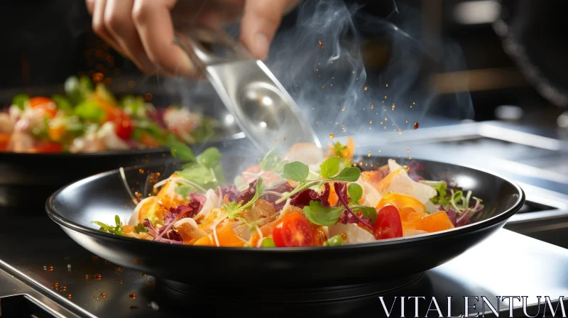 Chef Finishing Colorful Vegetable Dish AI Image