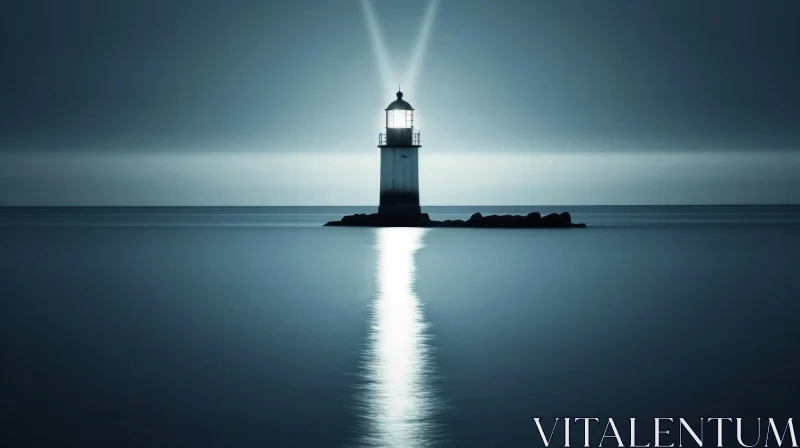 Majestic Lighthouse on Rocky Island: Sea View AI Image