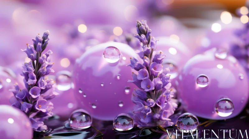 Serene Lavender Flowers with Dew Drops - Close-Up View AI Image