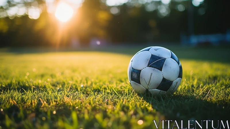 Soccer Ball on Grass Field Close-Up AI Image