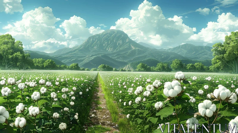 Tranquil Cotton Field Landscape AI Image
