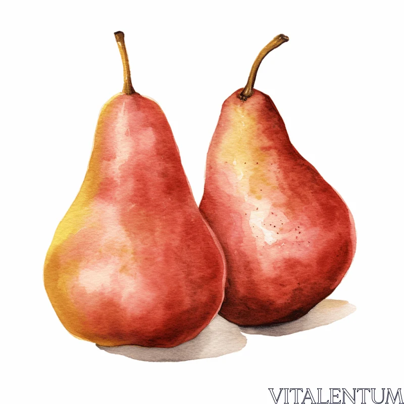 Vibrant Watercolor Illustration of Red Pears - Hyper-Detailed Artwork AI Image
