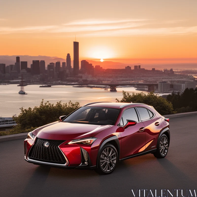 Captivating Sunset Drive: 2020 Lexus USUS in Dark Pink and Red AI Image