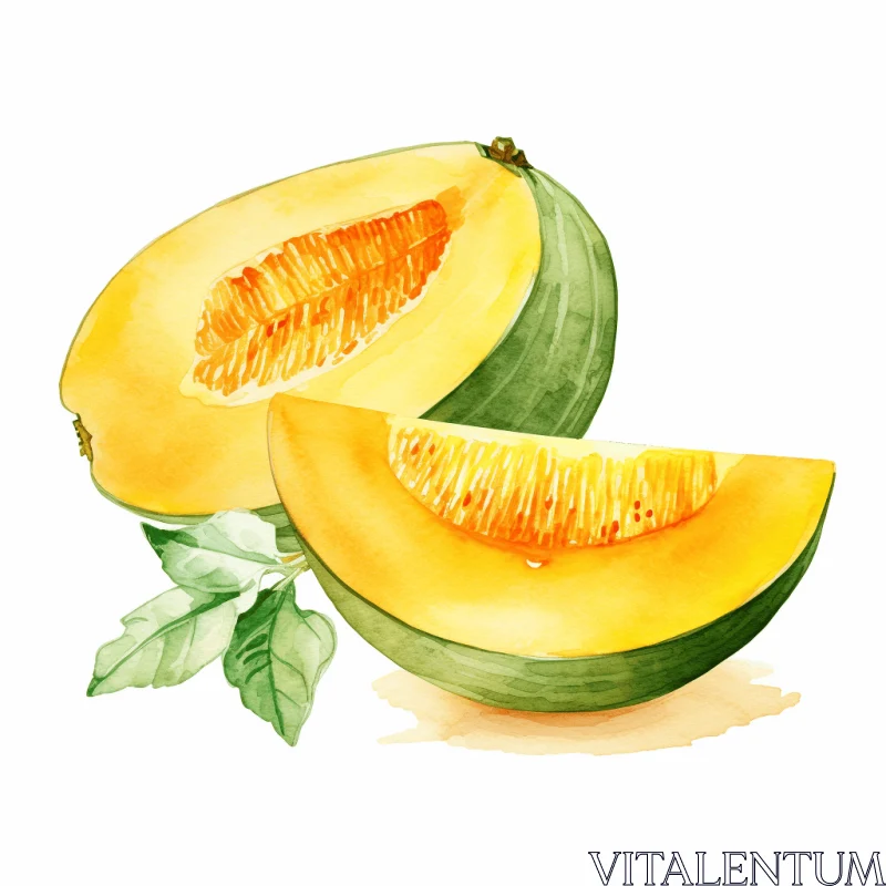 Captivating Watercolor Illustration of a Cut Melon Fruit AI Image