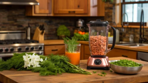 Copper Blender with Peanuts on Kitchen Counter