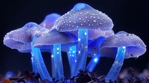Enchanting Glowing Mushroom Group in Dark Forest